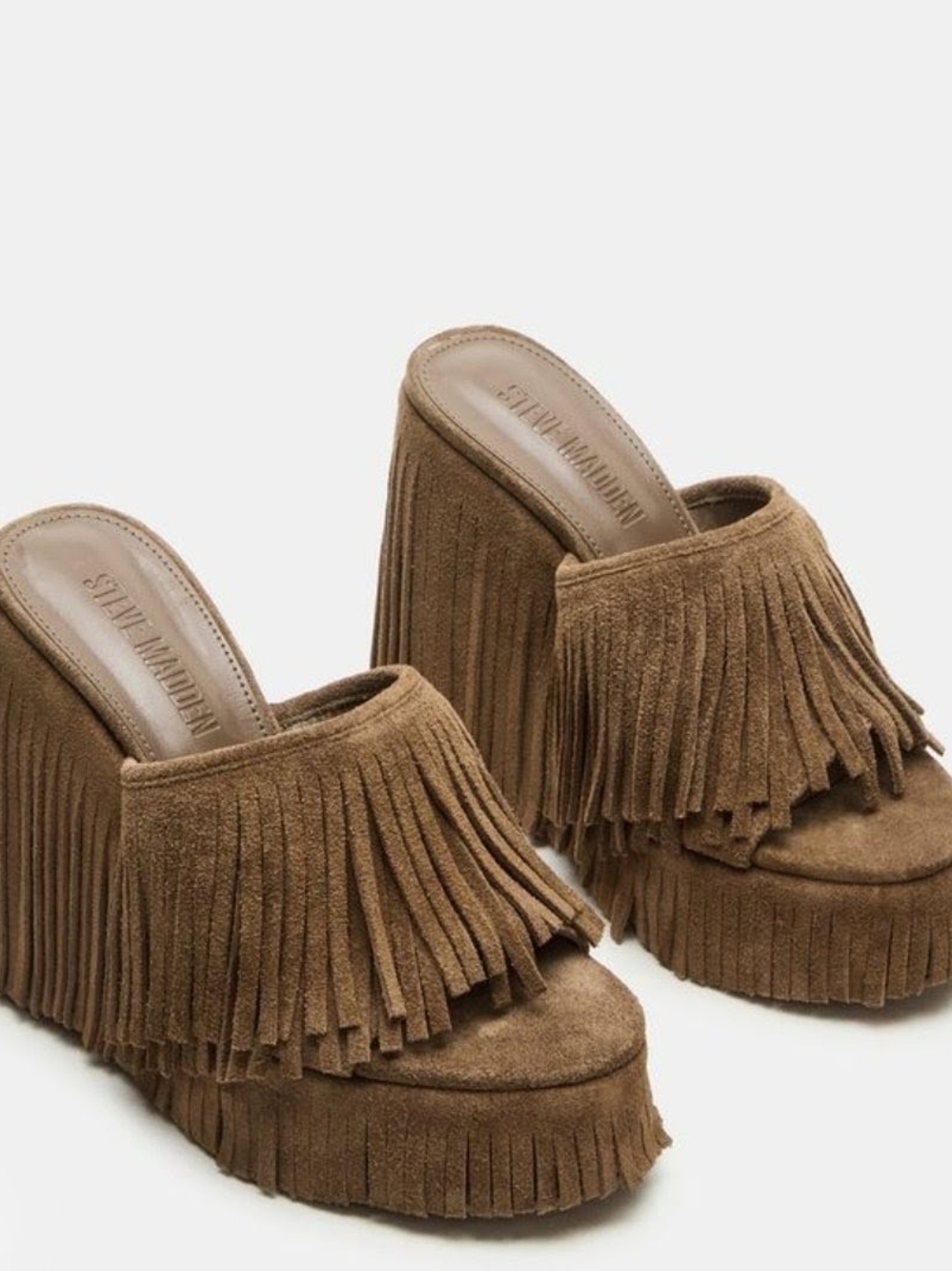 Steve Madden Wyn Chesnut Brown Suede Fringe Platform Mules,7 Euc